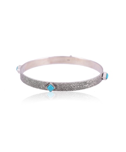 Silver oxidised textured Turquoise bangle | Save 33% - Rajasthan Living