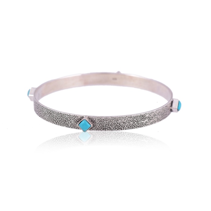 Silver oxidised textured Turquoise bangle | Save 33% - Rajasthan Living 5