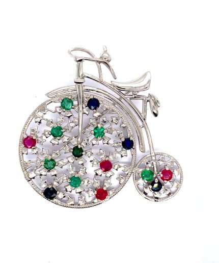 Multi Colour Stone Brooch in 925 Sterling Silver | Save 33% - Rajasthan Living