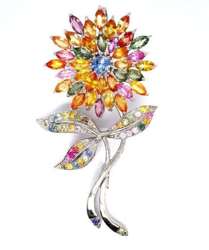 Multi Sapphire Brooch in 925 Sterling Silver | Save 33% - Rajasthan Living