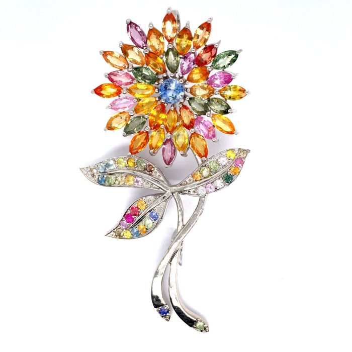 Multi Sapphire Brooch in 925 Sterling Silver | Save 33% - Rajasthan Living 5