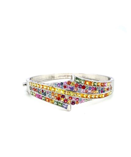 Multi Sapphire Bangle in 925 Sterling Silver | Save 33% - Rajasthan Living