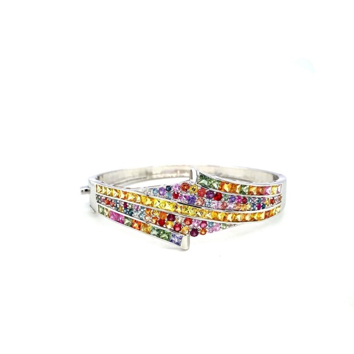 Multi Sapphire Bangle in 925 Sterling Silver | Save 33% - Rajasthan Living 5