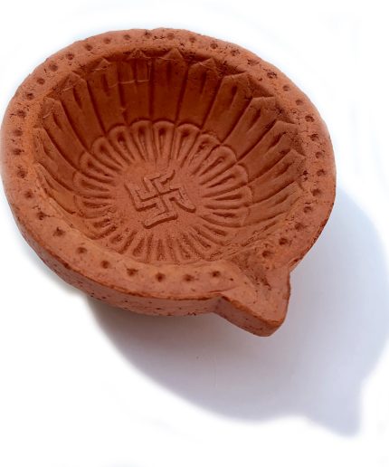 Pramonita Handmade Round Swastik Shape Traditional Plain Mitti Diya-Deepak | Save 33% - Rajasthan Living