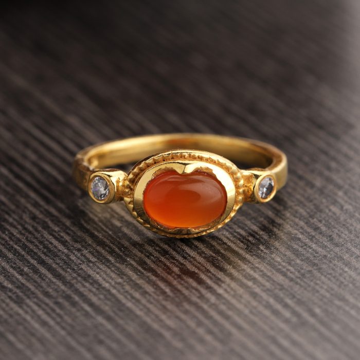 Natural Carnelian Ring, Oval Carnelian Ring, Gold Ring, Carnelian CZ Ring, Handmade Ring, Statement Ring, August Birthstone Ring – CZ Ring | Save 33% - Rajasthan Living 6