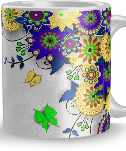 NK Store Printed Colorful Butterfly Flower Tea And Coffee Mug (320ml) | Save 33% - Rajasthan Living