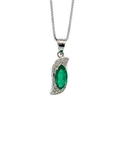 Emerald and Diamond Pendant in 18K White Gold | Save 33% - Rajasthan Living