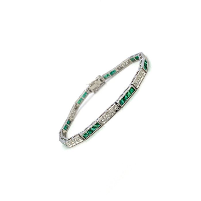 Emerald and Diamond Bracelet in 14K White Gold | Save 33% - Rajasthan Living 6