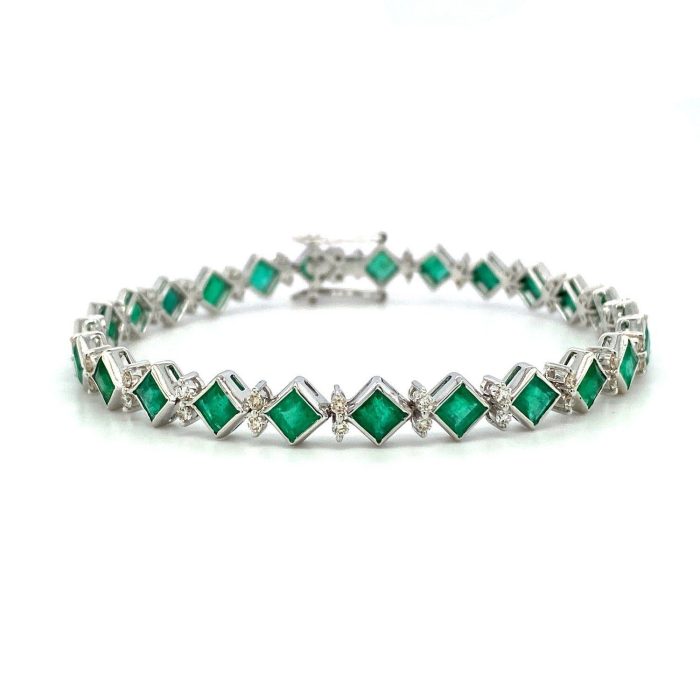 Emerald and Diamond Bracelet in 18K White Gold | Save 33% - Rajasthan Living 5