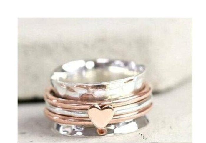 Heart Spinner Ring, Women 925 Sterling Silver Ring, Love Ring, Worry Ring, Meditation Ring, Harry Style Peace Ring, Silver Ring, Statement Ring (Copy) | Save 33% - Rajasthan Living 5
