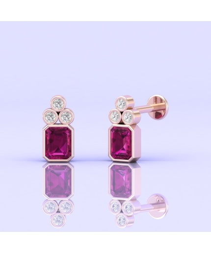 Dainty Rhodolite Earrings, 14K Stud Earrings, Party Jewelry, Minimalist Jewelry, Gemstone Earrings, Gift for Women, Octagon Stud Earrings | Save 33% - Rajasthan Living