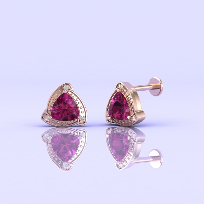 14K Rhodolite Garnet Earrings, Stud Earrings, Art Nouveau, Dainty Stud Earrings, Gift For Her, Anniversary Gift, Part Jewelry, Trillion Cut | Save 33% - Rajasthan Living 8