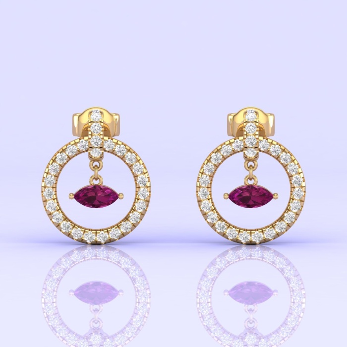 14K Dainty Natural Rhodolite Garnet Evil Eye Dangle Earrings, Everyday Gemstone Jewellery For Women, Gold Stud Earrings For Her, Garnet Cut | Save 33% - Rajasthan Living 5