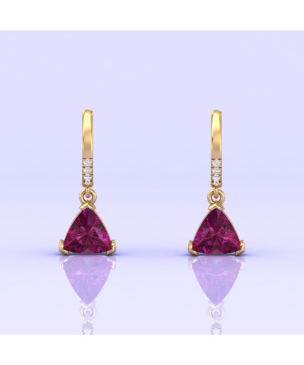 14K Rhodolite Garnet Dangle Earrings, Handmade Jewelry, Art Deco, Gift For Her, Gemstone Earrings, Trillion Cut Gemstone, Anniversary Gift | Save 33% - Rajasthan Living 5