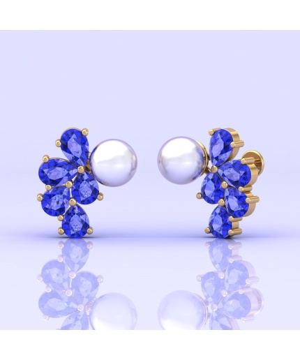14K Dainty Tanzanite Stud Earrings, Handmade Jewelry, Gemstone Earrings, Pearl Earrings, Gift For Her, Anniversary Gift, Minimalist Earrings | Save 33% - Rajasthan Living