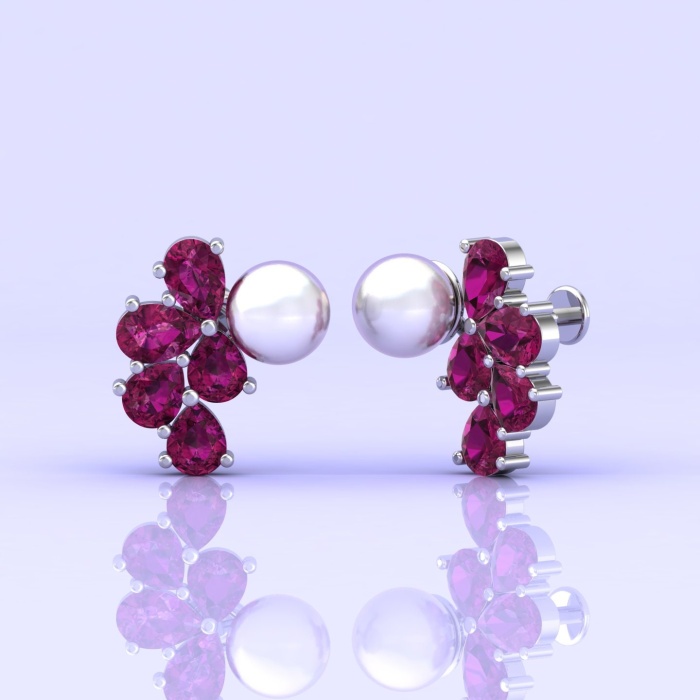 Rhodolite Garnet 14K Stud Earrings, Pearl Stud Earrings, Deluxe Jewelry, Handmade Jewelry, Anniversary Gift, Gift For Women, Natural Garnet | Save 33% - Rajasthan Living 12