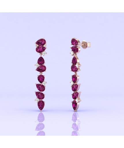 Natural Rhodolite Garnet 14K Dainty Earrings, Gold Drop Earrings For Women, Everyday Gemstone Earring For Her, January Birthstone Jewelry | Save 33% - Rajasthan Living 3