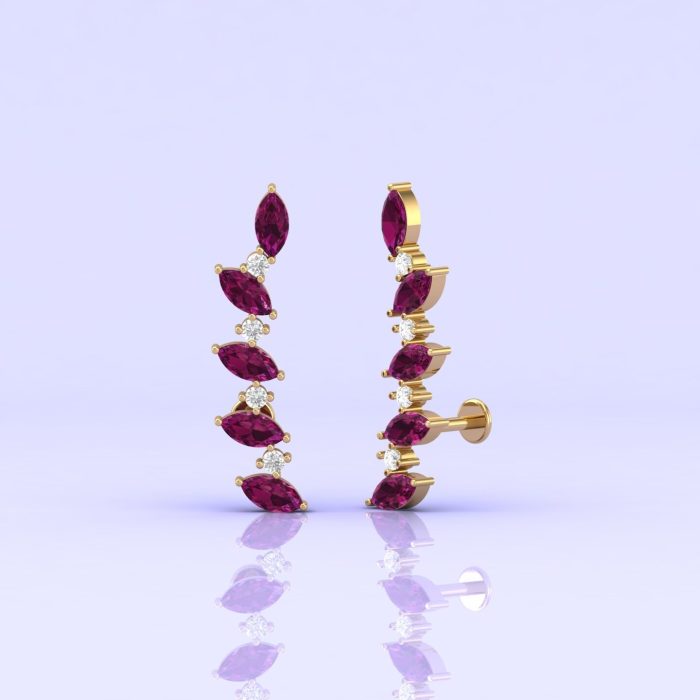 Natural Rhodolite Garnet 14K Dainty Climber Earrings, Marquise Earring, Art Deco Style, Minimalist Jewelry, Handmade Jewelry, Gift For Women | Save 33% - Rajasthan Living 12