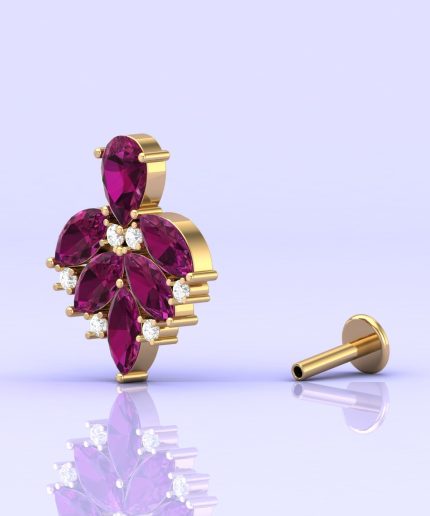 Rhodolite Garnet 14K Dainty Stud Earrings, Party Jewelry, Art Nouveau Earrings, Birthstone Jewelry, Gemstone Earrings, Minimal Style, Garnet | Save 33% - Rajasthan Living 3