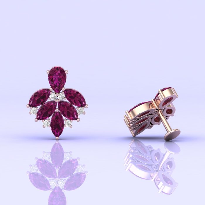 Rhodolite Garnet 14K Dainty Stud Earrings, Party Jewelry, Art Nouveau Earrings, Birthstone Jewelry, Gemstone Earrings, Minimal Style, Garnet | Save 33% - Rajasthan Living 13