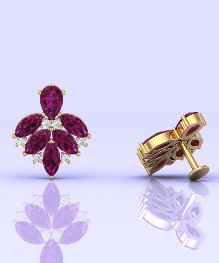 Rhodolite Garnet 14K Dainty Stud Earrings, Party Jewelry, Art Nouveau Earrings, Birthstone Jewelry, Gemstone Earrings, Minimal Style, Garnet | Save 33% - Rajasthan Living