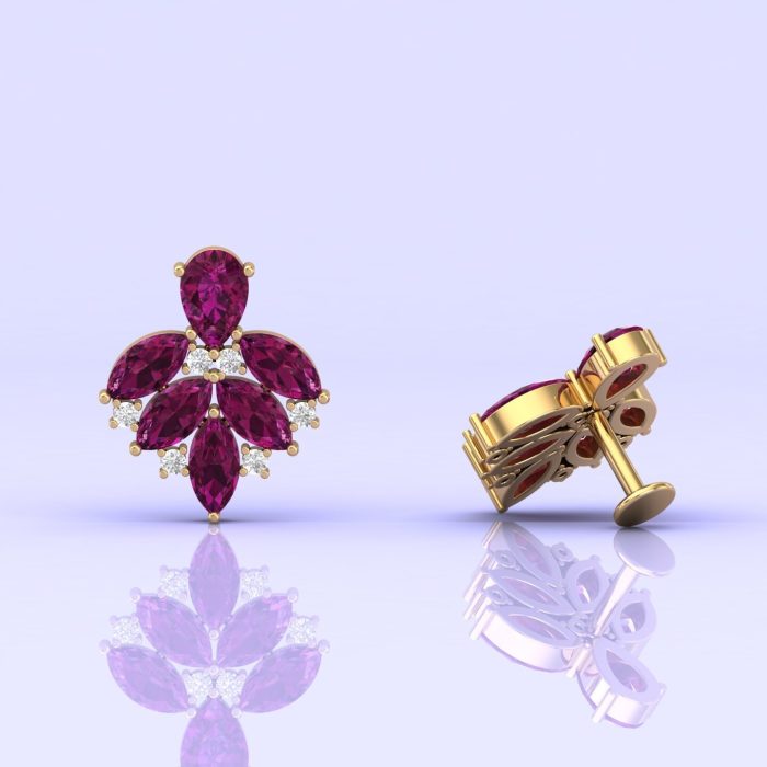 Rhodolite Garnet 14K Dainty Stud Earrings, Party Jewelry, Art Nouveau Earrings, Birthstone Jewelry, Gemstone Earrings, Minimal Style, Garnet | Save 33% - Rajasthan Living 5