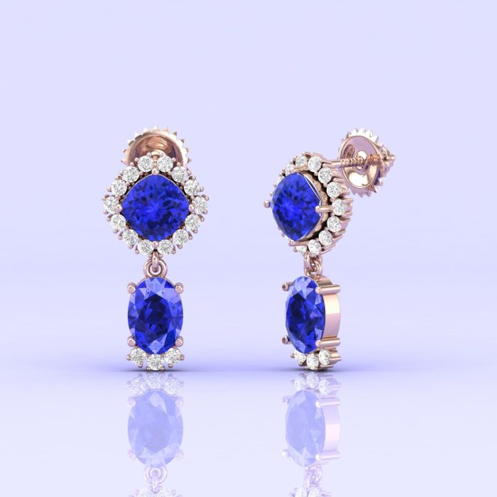 14K Dainty Tanzanite Dangle Earrings, Handmade Jewelry, Art Deco Style Earrings, Party Jewelry, Gemstone Earrings, Cushion Tanzanite Jewelry | Save 33% - Rajasthan Living 12
