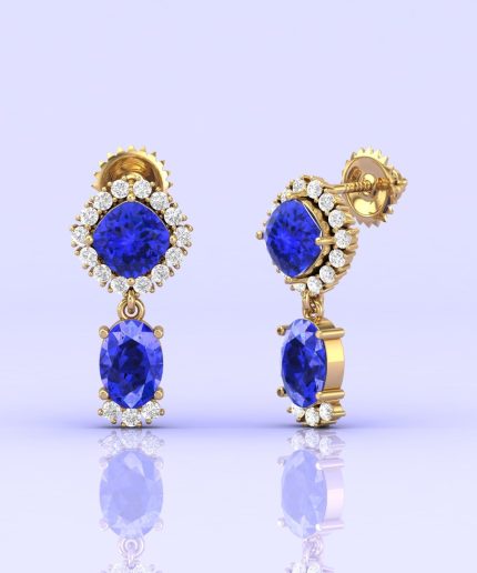 14K Dainty Tanzanite Dangle Earrings, Handmade Jewelry, Art Deco Style Earrings, Party Jewelry, Gemstone Earrings, Cushion Tanzanite Jewelry | Save 33% - Rajasthan Living 3