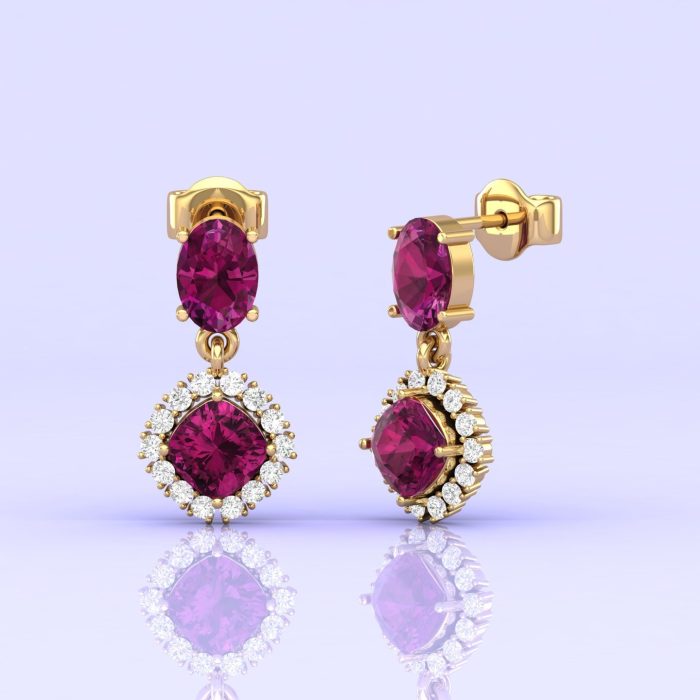 14K Dainty Natural Rhodolite Garnet Dangle Earrings, Everyday Gemstone Earrings For Women, Gold Stud Earrings For Her, January Birthstone | Save 33% - Rajasthan Living 12