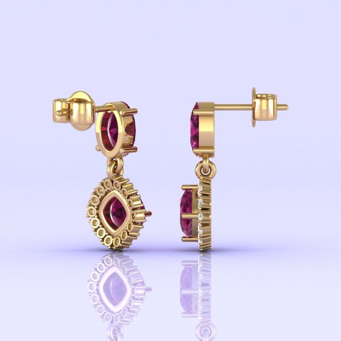 14K Dainty Natural Rhodolite Garnet Dangle Earrings, Everyday Gemstone Earrings For Women, Gold Stud Earrings For Her, January Birthstone | Save 33% - Rajasthan Living 13