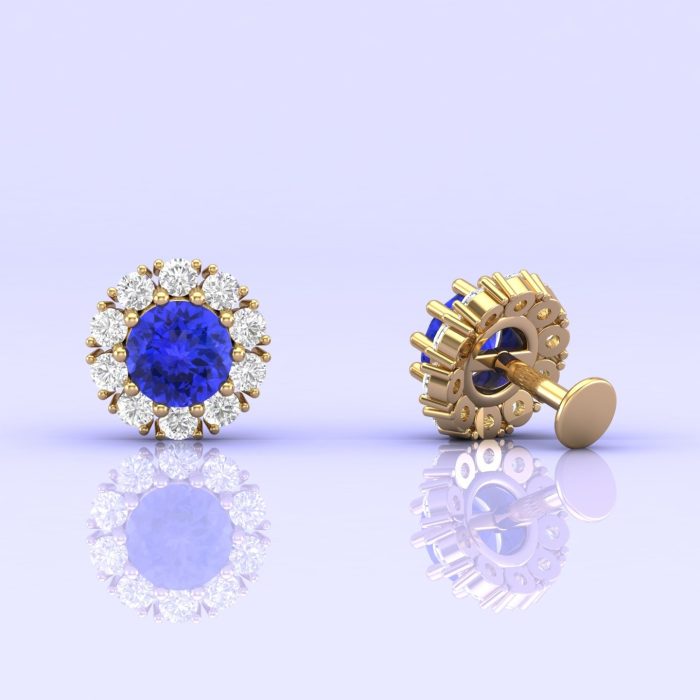 Tanzanite 14K Dainty Stud Earrings, Art Deco Style Earrings, Handmade Jewelry, Flower Stud Earrings, Party Jewelry, Gift For Women, December | Save 33% - Rajasthan Living 10