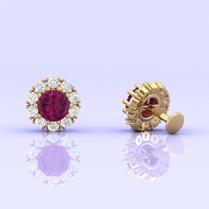 Rhodolite Garnet 14K Dainty Stud Earrings, Round Cut Stud Earrings, Handmade Jewelry, Gift For Her, Anniversary Gift, Deluxe Rhodolite Round | Save 33% - Rajasthan Living 12