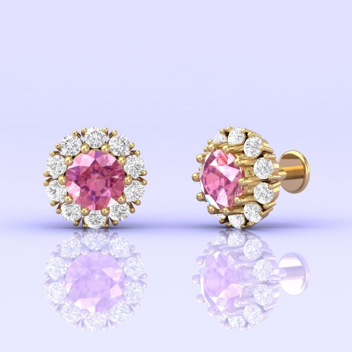Pink Spinel 14K Dainty Stud Earrings, Handmade Jewelry, Natural Spinel Earrings, Gift For Her, Anniversary Gift, Art Nouveau Jewelry, Spinel | Save 33% - Rajasthan Living 7
