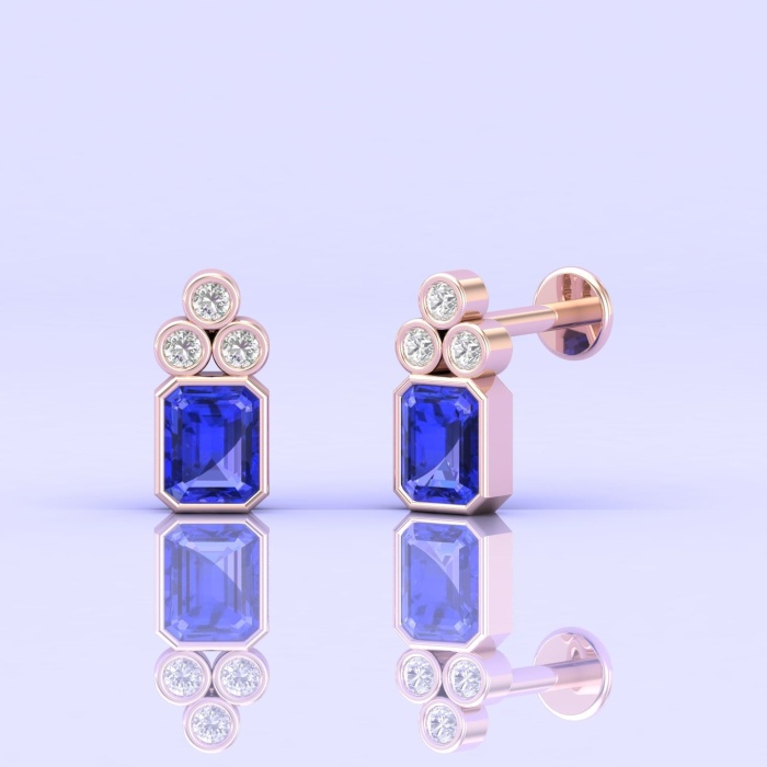 14K Natural Tanzanite Earrings, Minimal Style Earrings, Art Nouveau Studs, Octagon Earrings, Jewelry Gift, December Birthstone Jewelry | Save 33% - Rajasthan Living 5