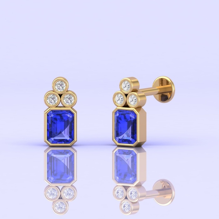 14K Natural Tanzanite Earrings, Minimal Style Earrings, Art Nouveau Studs, Octagon Earrings, Jewelry Gift, December Birthstone Jewelry | Save 33% - Rajasthan Living 12