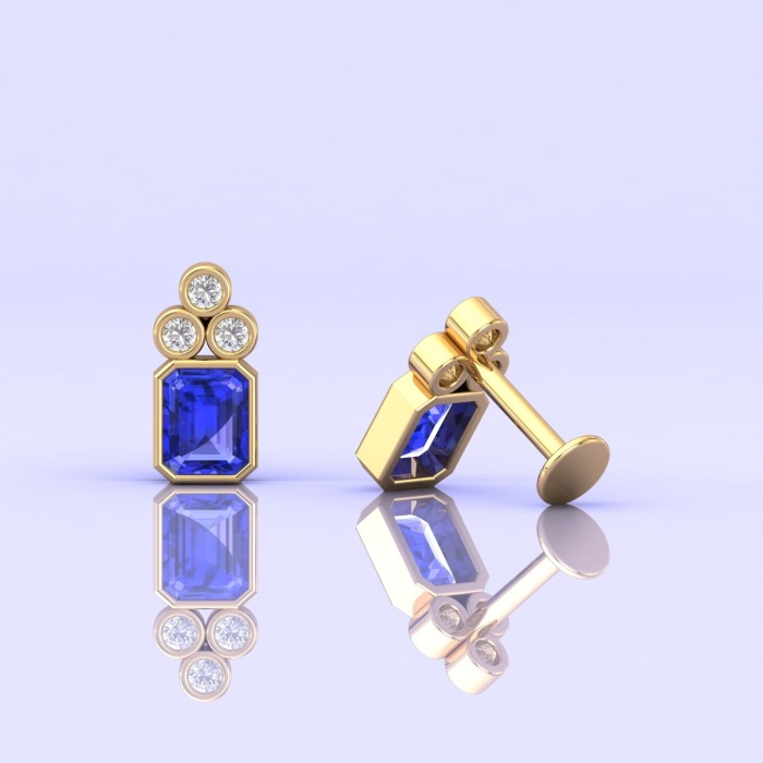 14K Natural Tanzanite Earrings, Minimal Style Earrings, Art Nouveau Studs, Octagon Earrings, Jewelry Gift, December Birthstone Jewelry | Save 33% - Rajasthan Living 13