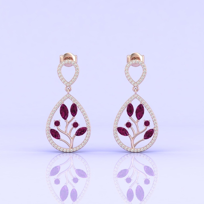 14K Solid Natural Rhodolite Garnet Dangle Earrings, Gold Stud Earrings For Women, Everyday Gemstone Earrings For Her, January Birthstone | Save 33% - Rajasthan Living 8