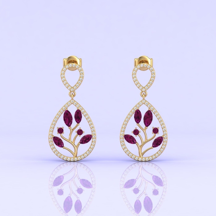 14K Solid Natural Rhodolite Garnet Dangle Earrings, Gold Stud Earrings For Women, Everyday Gemstone Earrings For Her, January Birthstone | Save 33% - Rajasthan Living 11