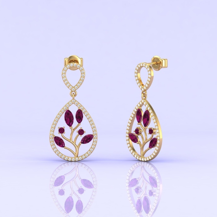 14K Solid Natural Rhodolite Garnet Dangle Earrings, Gold Stud Earrings For Women, Everyday Gemstone Earrings For Her, January Birthstone | Save 33% - Rajasthan Living 12