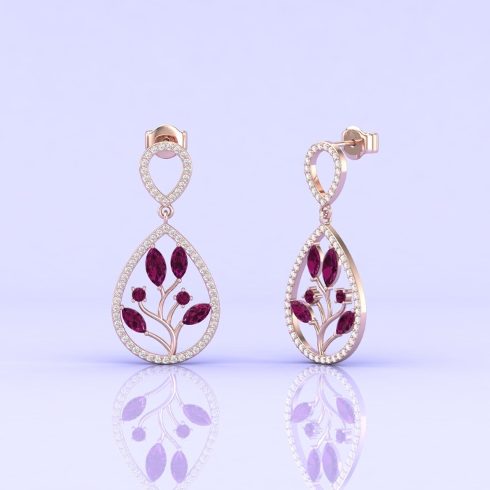 14K Solid Natural Rhodolite Garnet Dangle Earrings, Gold Stud Earrings For Women, Everyday Gemstone Earrings For Her, January Birthstone | Save 33% - Rajasthan Living 10