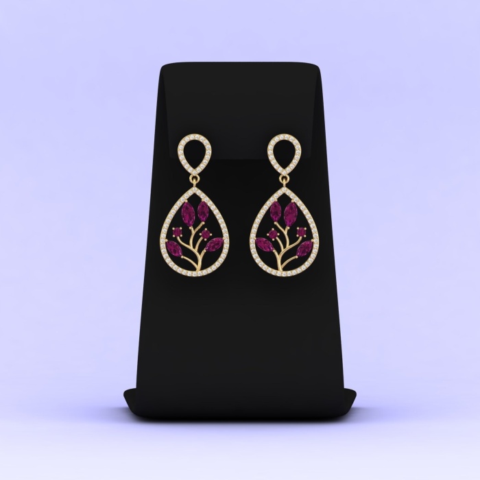 14K Solid Natural Rhodolite Garnet Dangle Earrings, Gold Stud Earrings For Women, Everyday Gemstone Earrings For Her, January Birthstone | Save 33% - Rajasthan Living 13