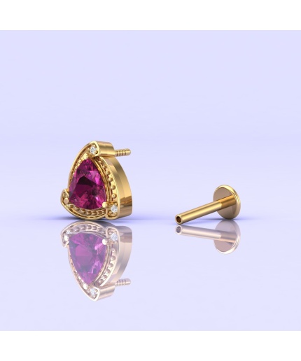 14K Rhodolite Garnet Earrings, Stud Earrings, Art Nouveau, Dainty Stud Earrings, Gift For Her, Anniversary Gift, Part Jewelry, Trillion Cut | Save 33% - Rajasthan Living 7