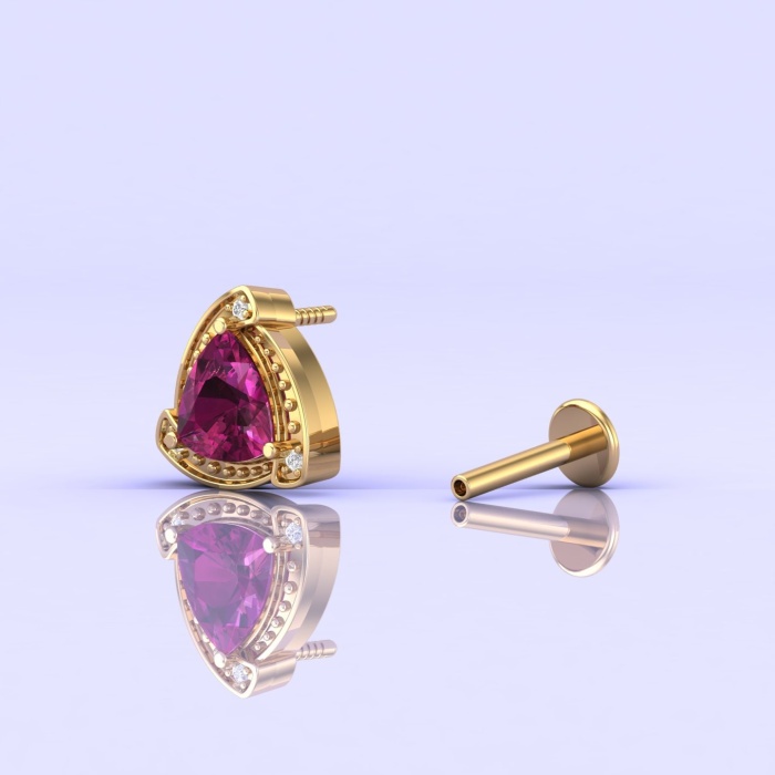 14K Rhodolite Garnet Earrings, Stud Earrings, Art Nouveau, Dainty Stud Earrings, Gift For Her, Anniversary Gift, Part Jewelry, Trillion Cut | Save 33% - Rajasthan Living 6