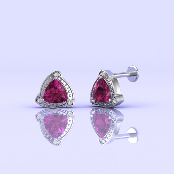 14K Rhodolite Garnet Earrings, Stud Earrings, Art Nouveau, Dainty Stud Earrings, Gift For Her, Anniversary Gift, Part Jewelry, Trillion Cut | Save 33% - Rajasthan Living 13