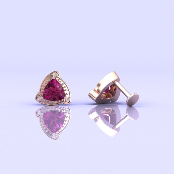 14K Rhodolite Garnet Earrings, Stud Earrings, Art Nouveau, Dainty Stud Earrings, Gift For Her, Anniversary Gift, Part Jewelry, Trillion Cut | Save 33% - Rajasthan Living 10