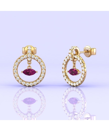 14K Dainty Natural Rhodolite Garnet Evil Eye Dangle Earrings, Everyday Gemstone Jewellery For Women, Gold Stud Earrings For Her, Garnet Cut | Save 33% - Rajasthan Living 3