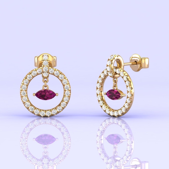 14K Dainty Natural Rhodolite Garnet Evil Eye Dangle Earrings, Everyday Gemstone Jewellery For Women, Gold Stud Earrings For Her, Garnet Cut | Save 33% - Rajasthan Living 6
