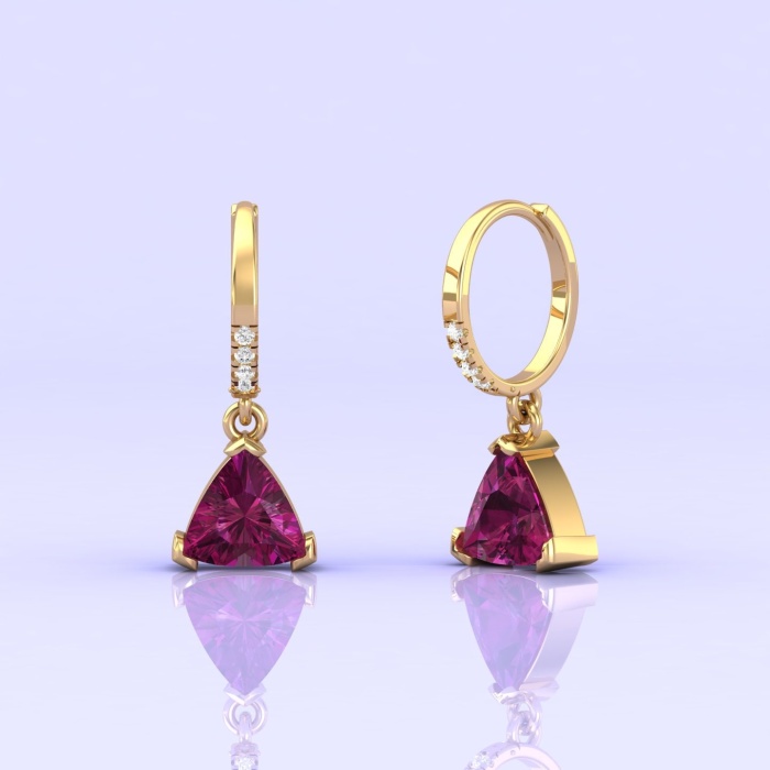 14K Rhodolite Garnet Dangle Earrings, Handmade Jewelry, Art Deco, Gift For Her, Gemstone Earrings, Trillion Cut Gemstone, Anniversary Gift | Save 33% - Rajasthan Living 6