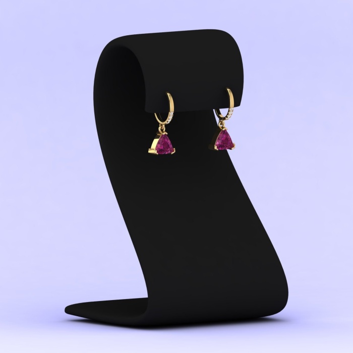 14K Rhodolite Garnet Dangle Earrings, Handmade Jewelry, Art Deco, Gift For Her, Gemstone Earrings, Trillion Cut Gemstone, Anniversary Gift | Save 33% - Rajasthan Living 7