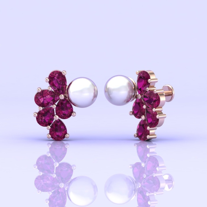 Rhodolite Garnet 14K Stud Earrings, Pearl Stud Earrings, Deluxe Jewelry, Handmade Jewelry, Anniversary Gift, Gift For Women, Natural Garnet | Save 33% - Rajasthan Living 8